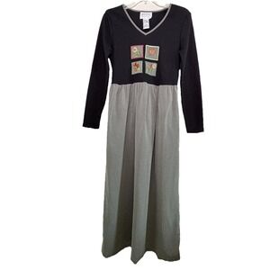 Vtg Pellini Patchwork Maxi Dress Cottagecore Small Floral Long Sleeve V-Neck